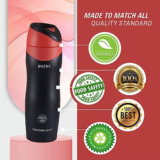 BALTRA Bang Thermosteel Hot and Cold Water Bottle Stainless Steel Sports Vacuum Flask 500ml, Red BALTRA Bang Thermosteel Hot and Cold Water Bottle Stainless Steel Sports Vacuum Flask 500ml, Red